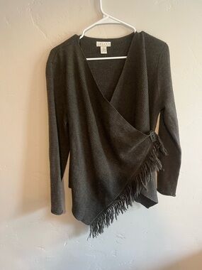 Tweeds wool Wrap Sweater with Fringe